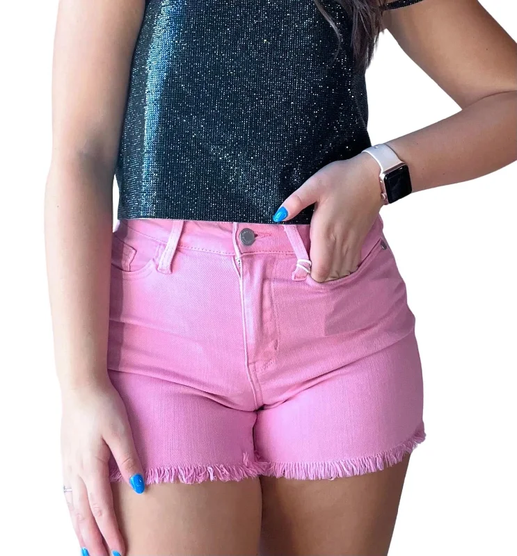 Dyed Fray Hem Short In Bubblegum