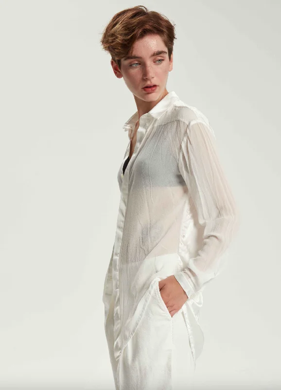 Regular Form Pure Silk Shirt - Original Off White