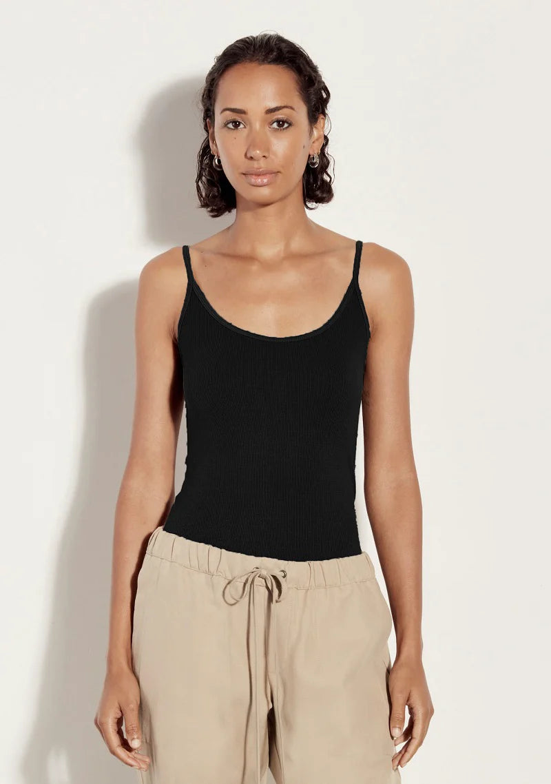 Stretch Silk Knit Rib Essential Tank - Black