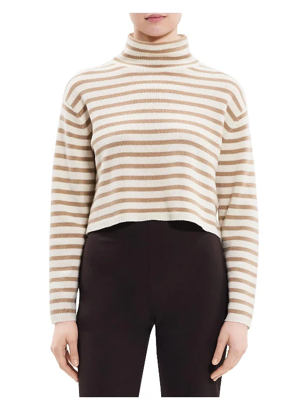 Womens Wool Blend Striped Mock Turtleneck Sweater